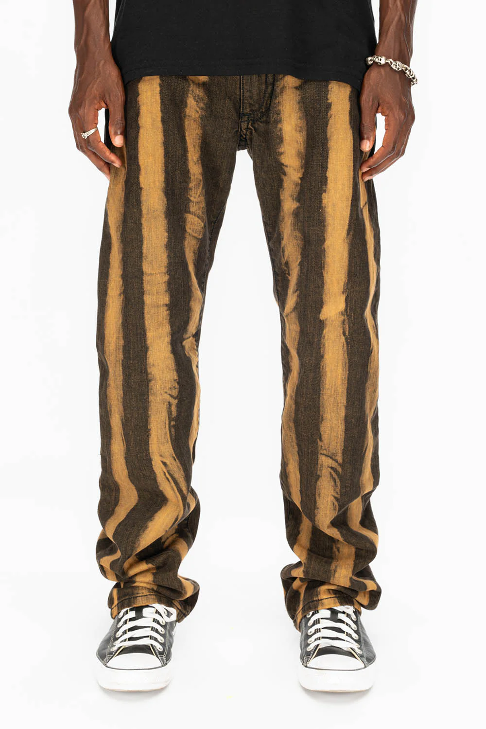 MENS LONG FLAP PRISONER TAN WASH JEANS WITH EMBELLISHMENT - Image 3