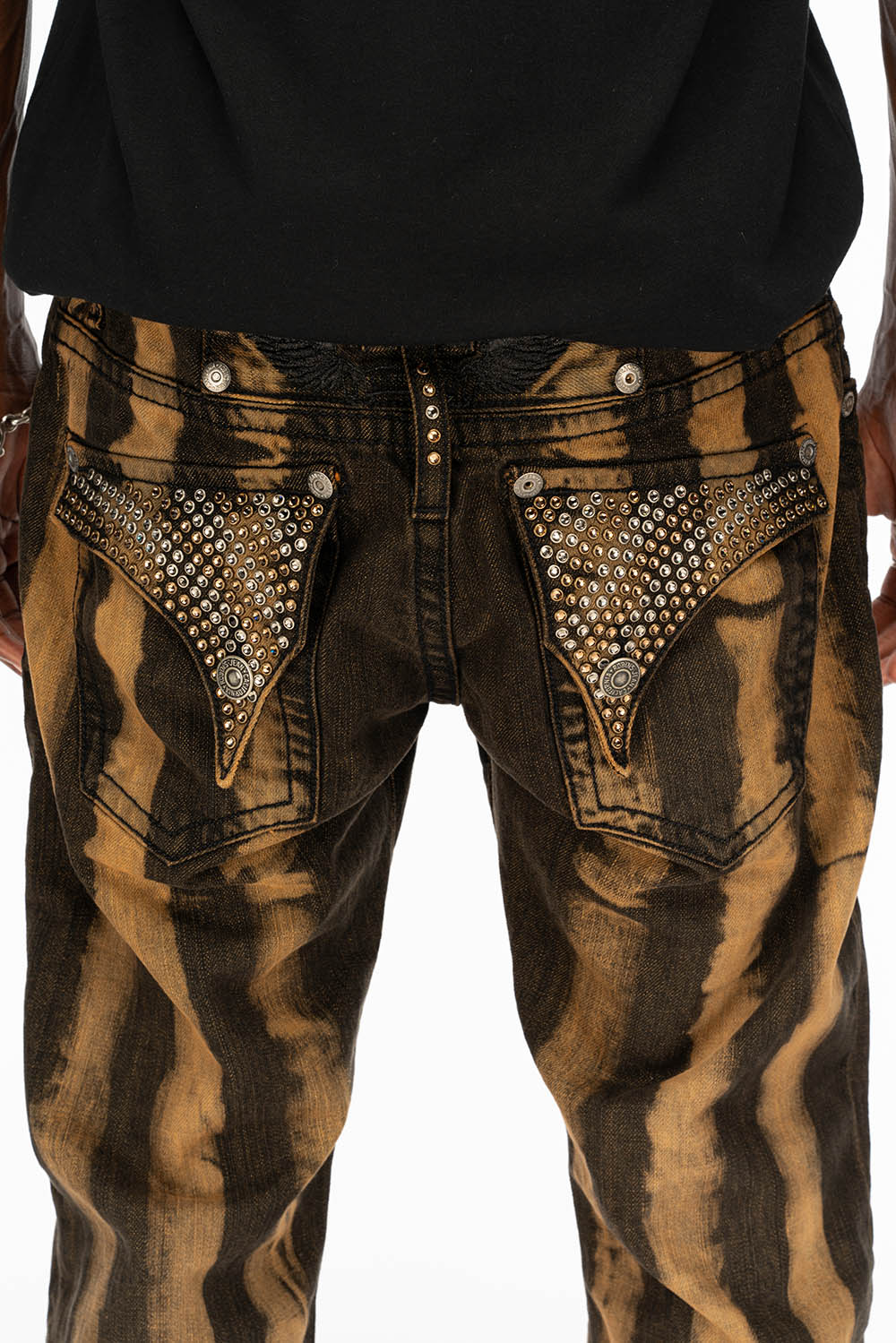 MENS LONG FLAP PRISONER TAN WASH JEANS WITH EMBELLISHMENT - Image 4