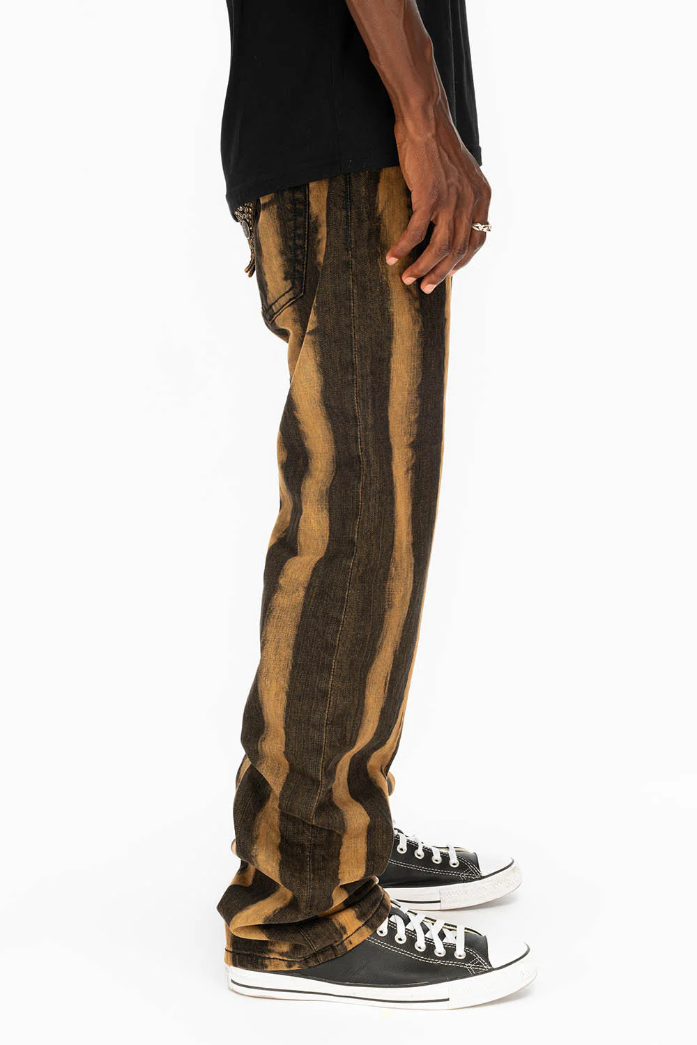 MENS LONG FLAP PRISONER TAN WASH JEANS WITH EMBELLISHMENT - Image 5