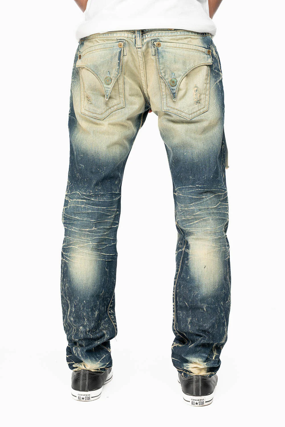 MENS LONG FLAP SLIM JEANS IN 5D DARK BROKEN WASH WITH HAND PAINTED GRAPHIC - Image 2