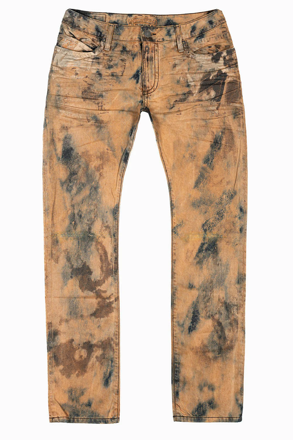 MENS LONG FLAP SLIM JEANS WITH CRYSTALS IN ILLUSION INDIGO BRONZE WASH - Image 2