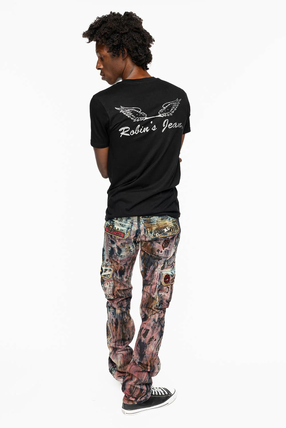 MENS MILITARY JEAN IN BABA RED WASH WITH PATCHES AND AURUM GOLD CRYSTALS - Image 10