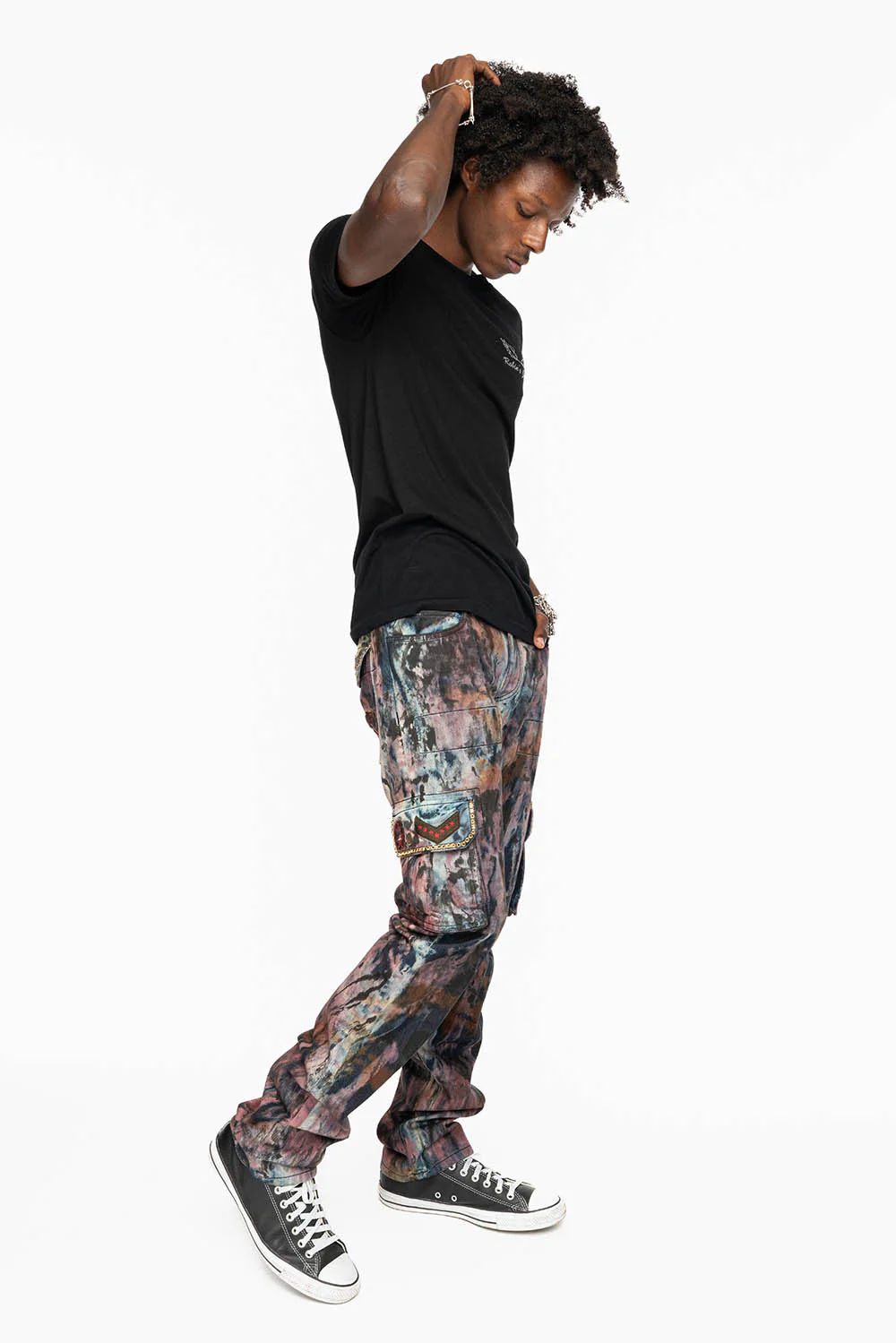 MENS MILITARY JEAN IN BABA RED WASH WITH PATCHES AND AURUM GOLD CRYSTALS - Image 12