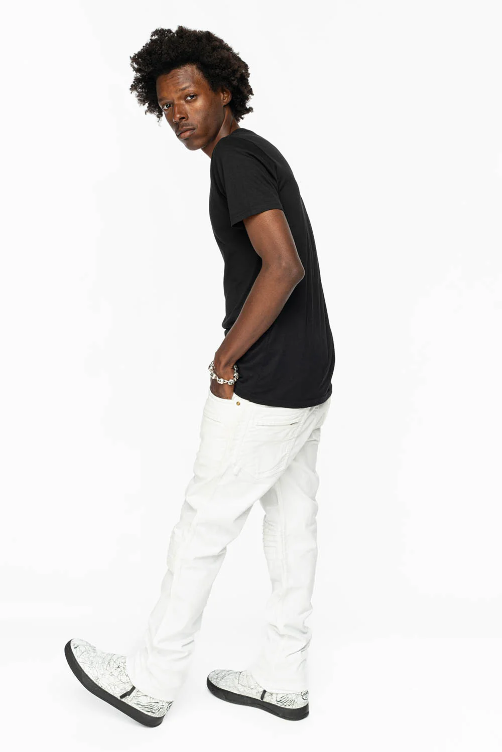 MENS MOTO BIKER JEANS IN WHITE - Image 3