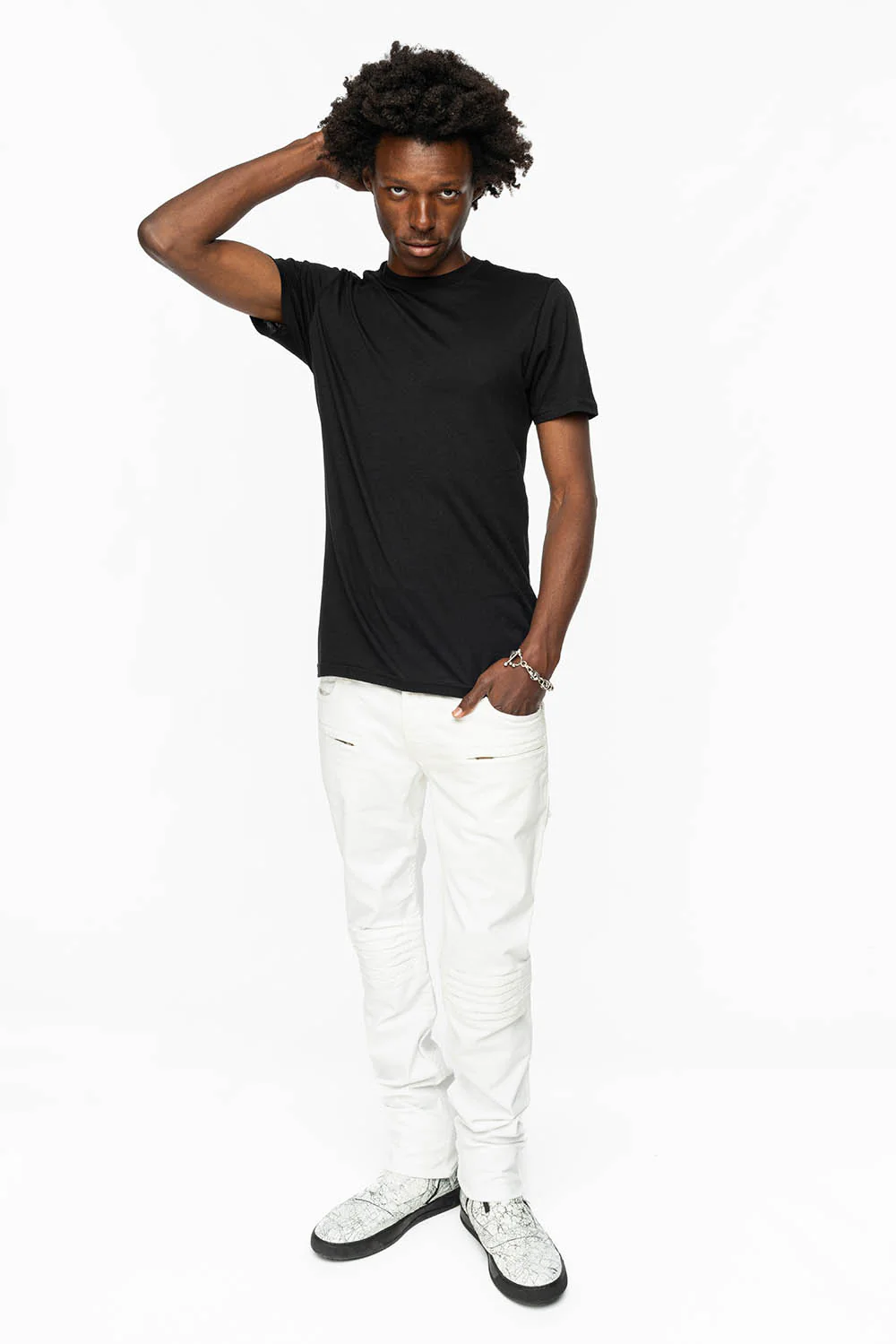 MENS MOTO BIKER JEANS IN WHITE - Image 4