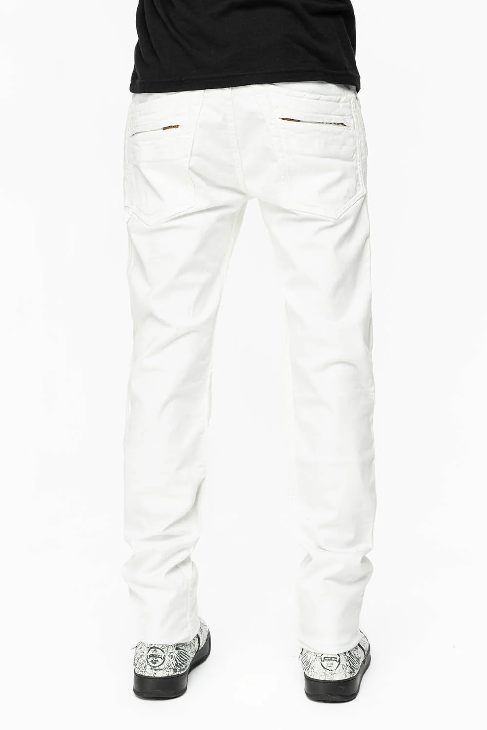 MENS MOTO BIKER JEANS IN WHITE - Image 5