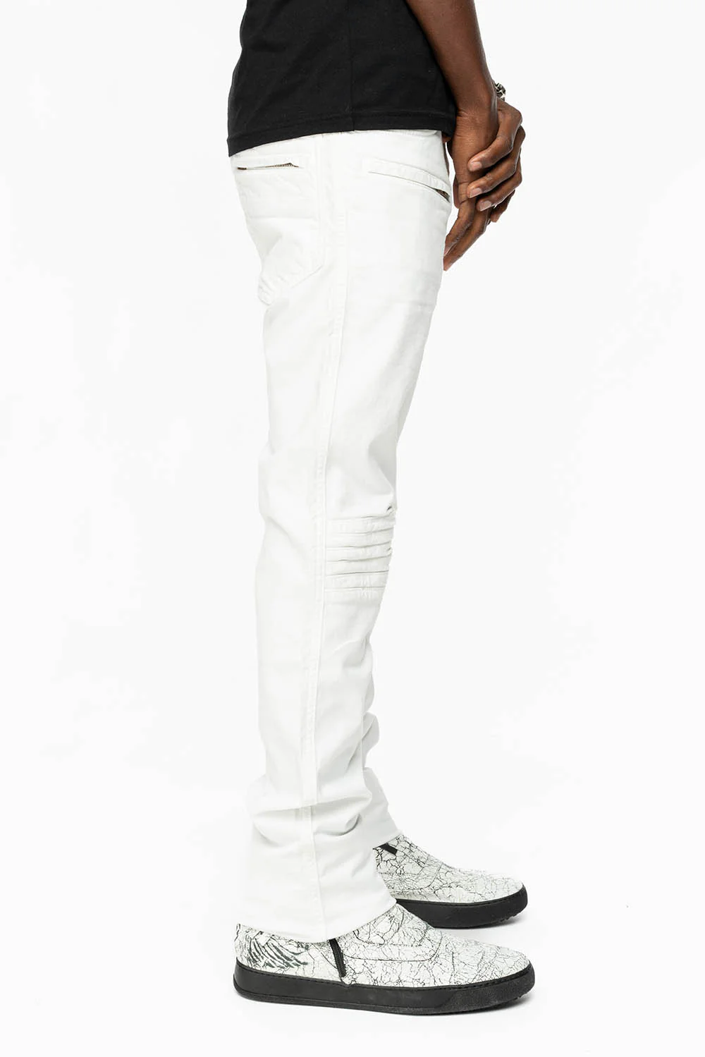 MENS MOTO BIKER JEANS IN WHITE - Image 6