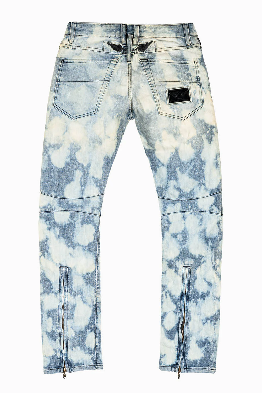 MENS MOTORCYCLE INSPIRED ZIPPERS SLIM JEANS IN MARCEL INDIGO BROKEN WASH  DESCRIPTION - Image 2