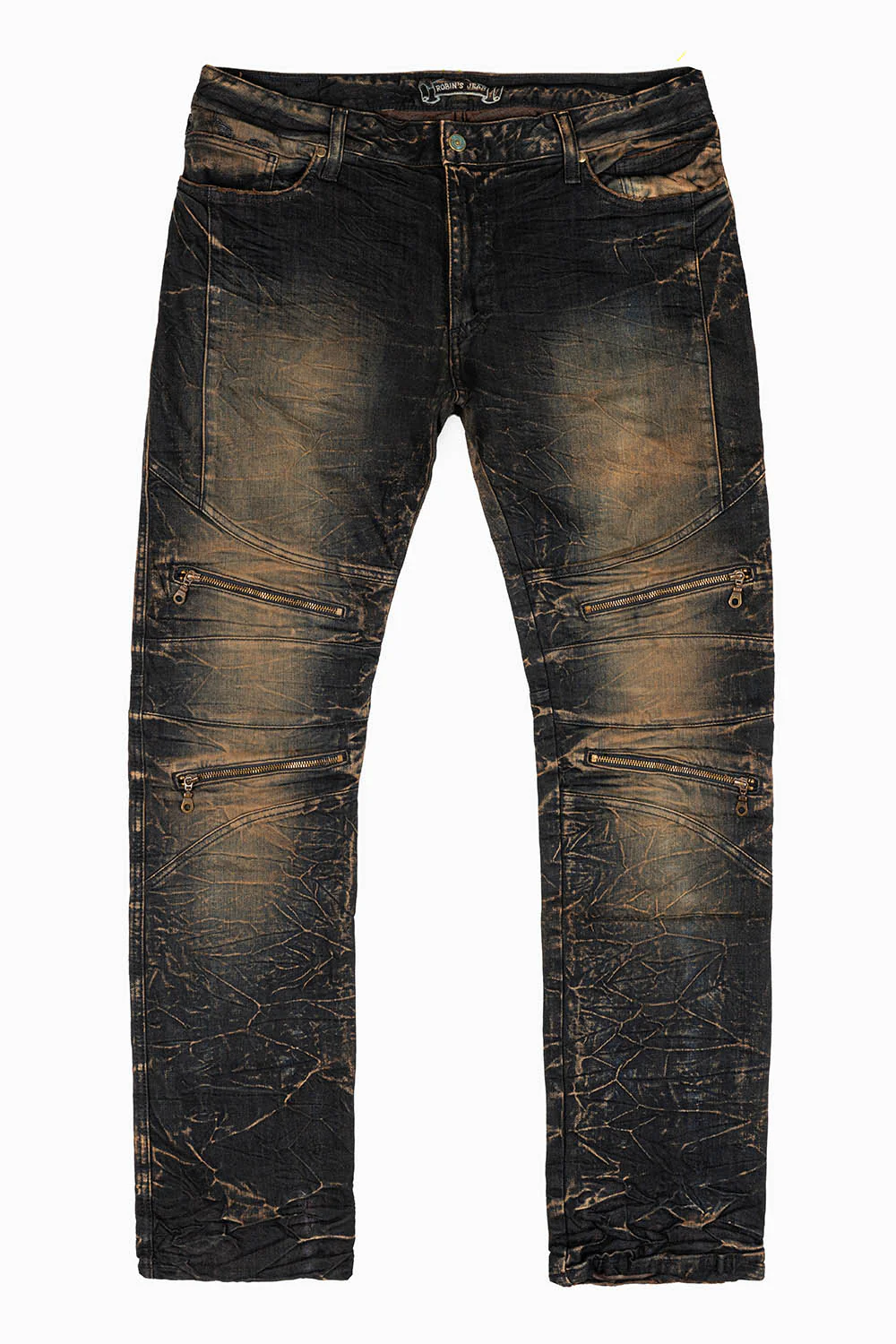 MENS MOTORCYCLE ZIPPERS SLIM JEANS IN BLUE 4D DARK OXIDO WASH