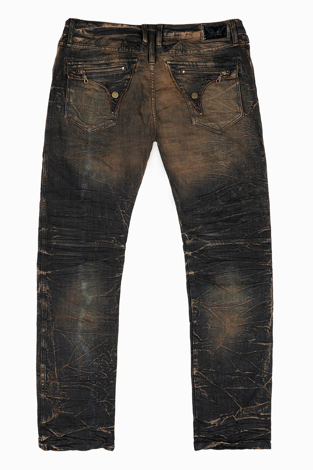 MENS MOTORCYCLE ZIPPERS SLIM JEANS IN BLUE 4D DARK OXIDO WASH - Image 2