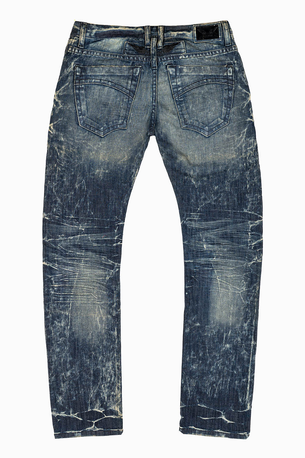 MENS MOTORCYCLE ZIPPERS SLIM JEANS IN BLUE 4D DARK WASH - Image 2