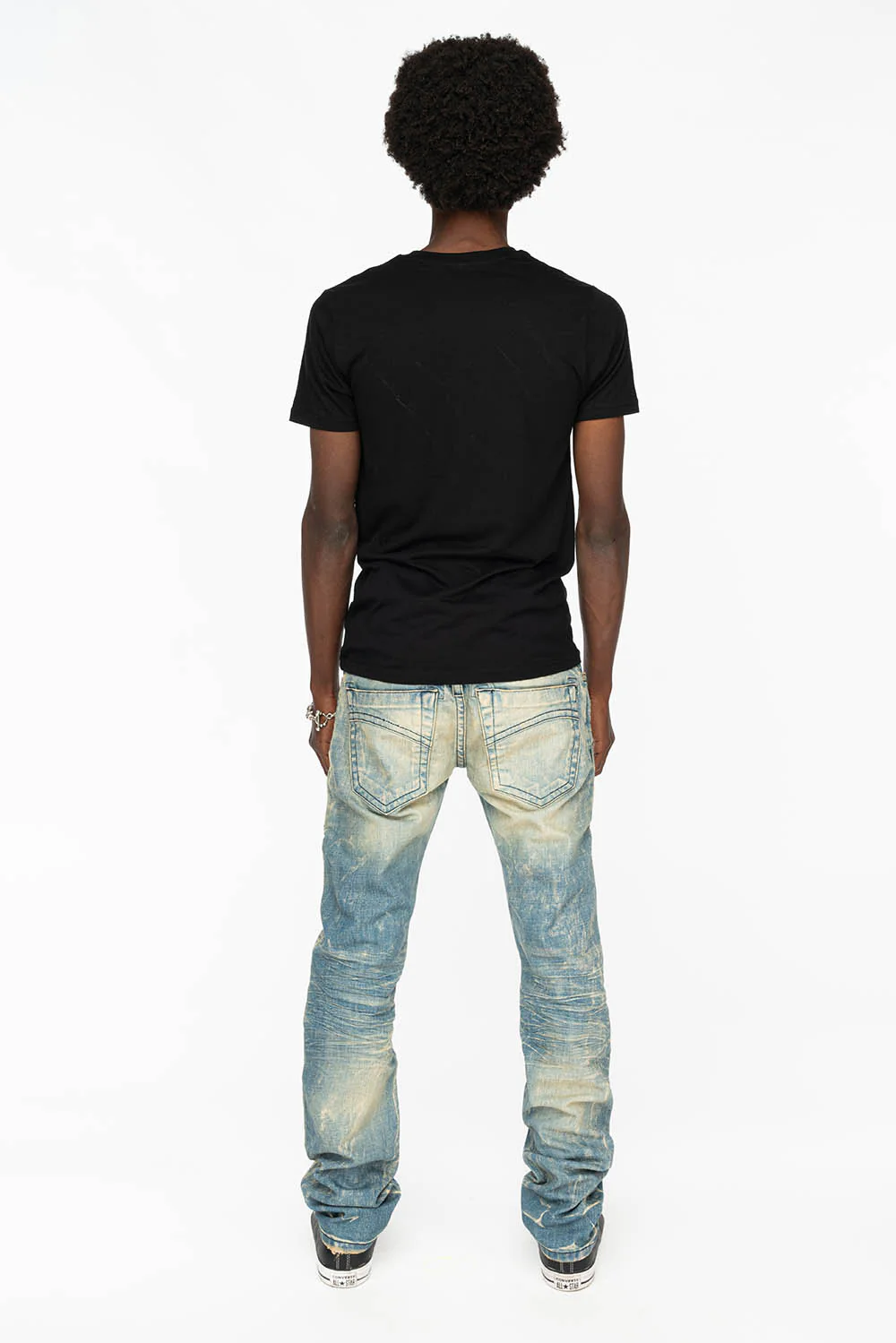 MENS MOTORCYCLE ZIPPERS SLIM JEANS IN LIGHT BLUE WASH - Image 4