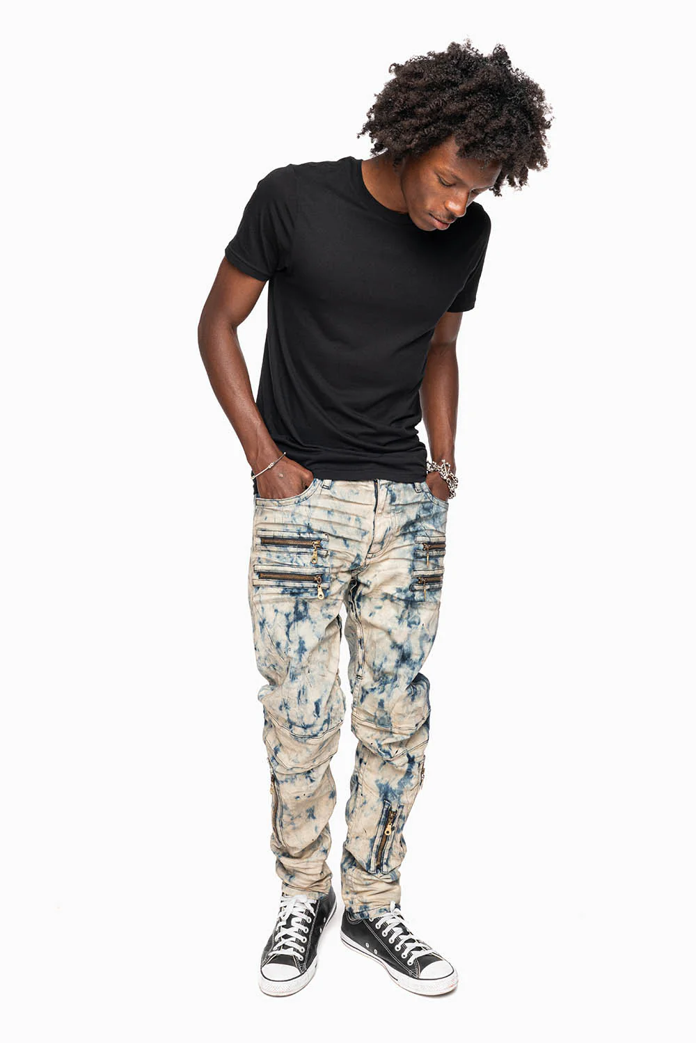 MENS NEW BIKER SKINNY JEANS IN FROZEN WASH WITH TONAL WINGS - Image 4
