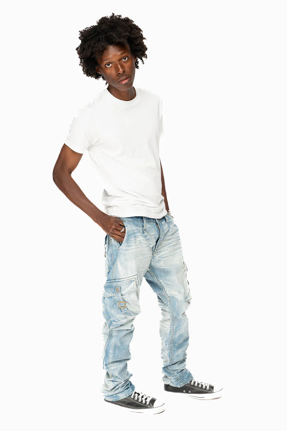 MENS PREDATOR CARGO PANTS  IN BLUE OMAHA LIGHT WASH - Image 3
