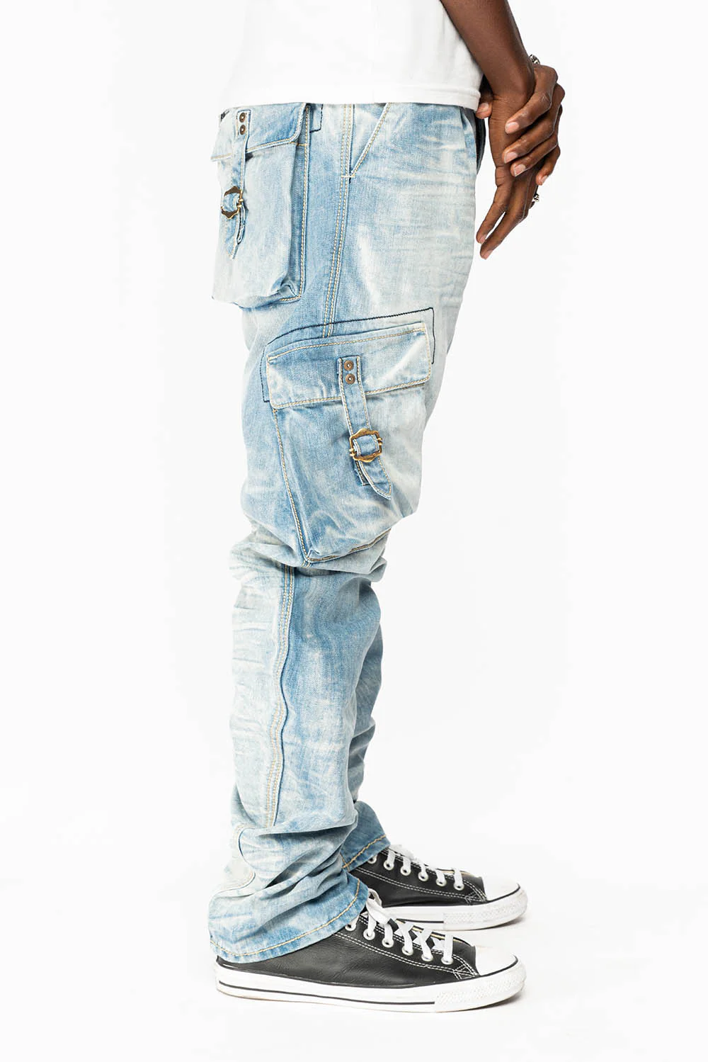 MENS PREDATOR CARGO PANTS  IN BLUE OMAHA LIGHT WASH - Image 5