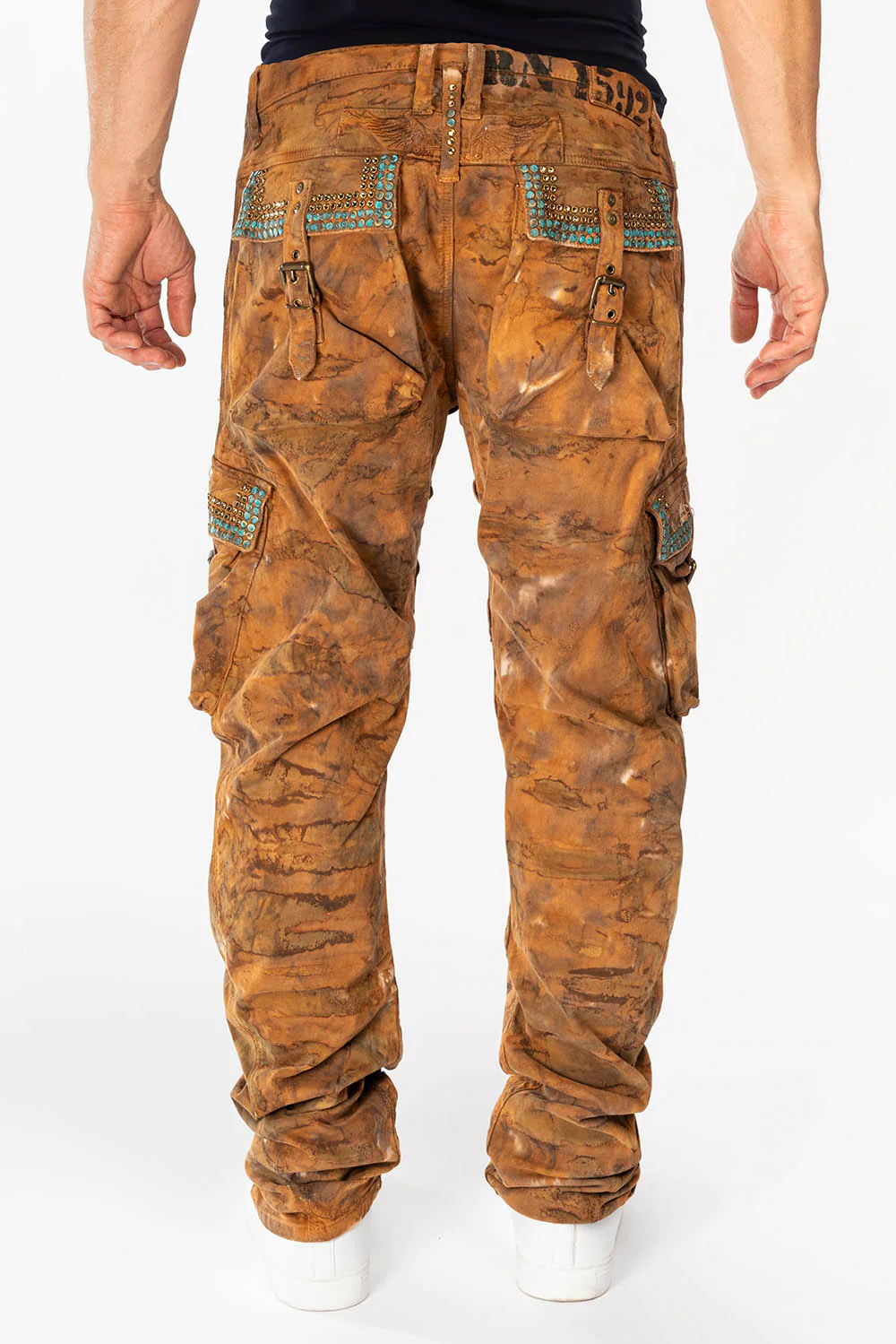 MENS PREDATOR CARGO PANTS WITH CRYSTALS IN MUD BROWN - Image 3