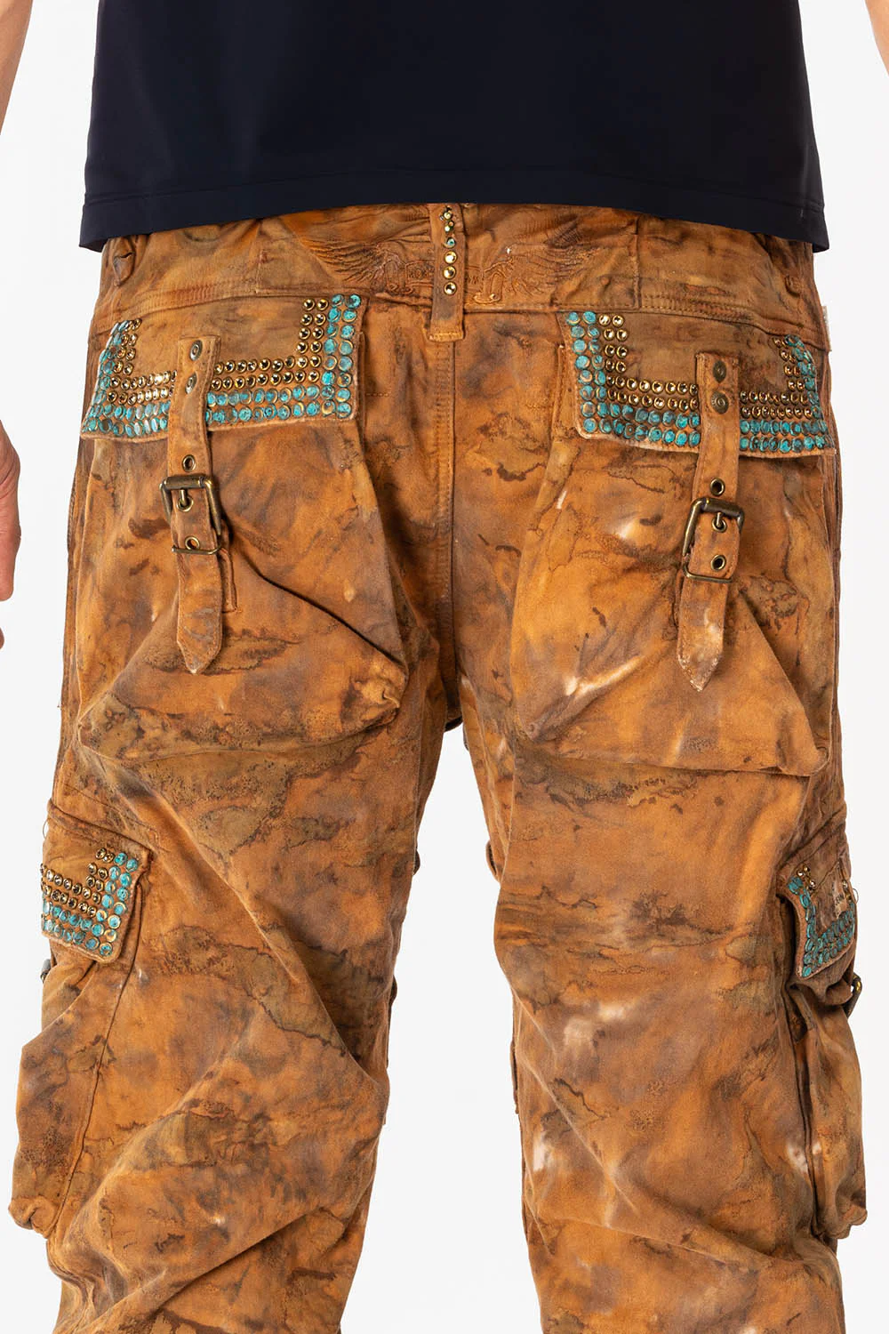 MENS PREDATOR CARGO PANTS WITH CRYSTALS IN MUD BROWN - Image 5
