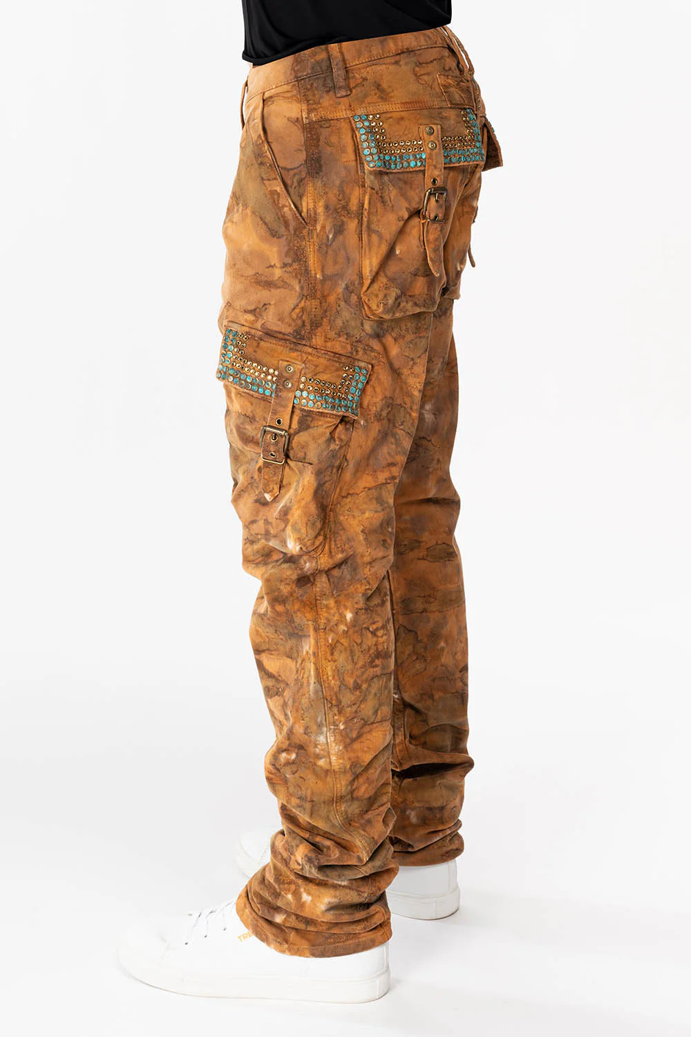MENS PREDATOR CARGO PANTS WITH CRYSTALS IN MUD BROWN - Image 6