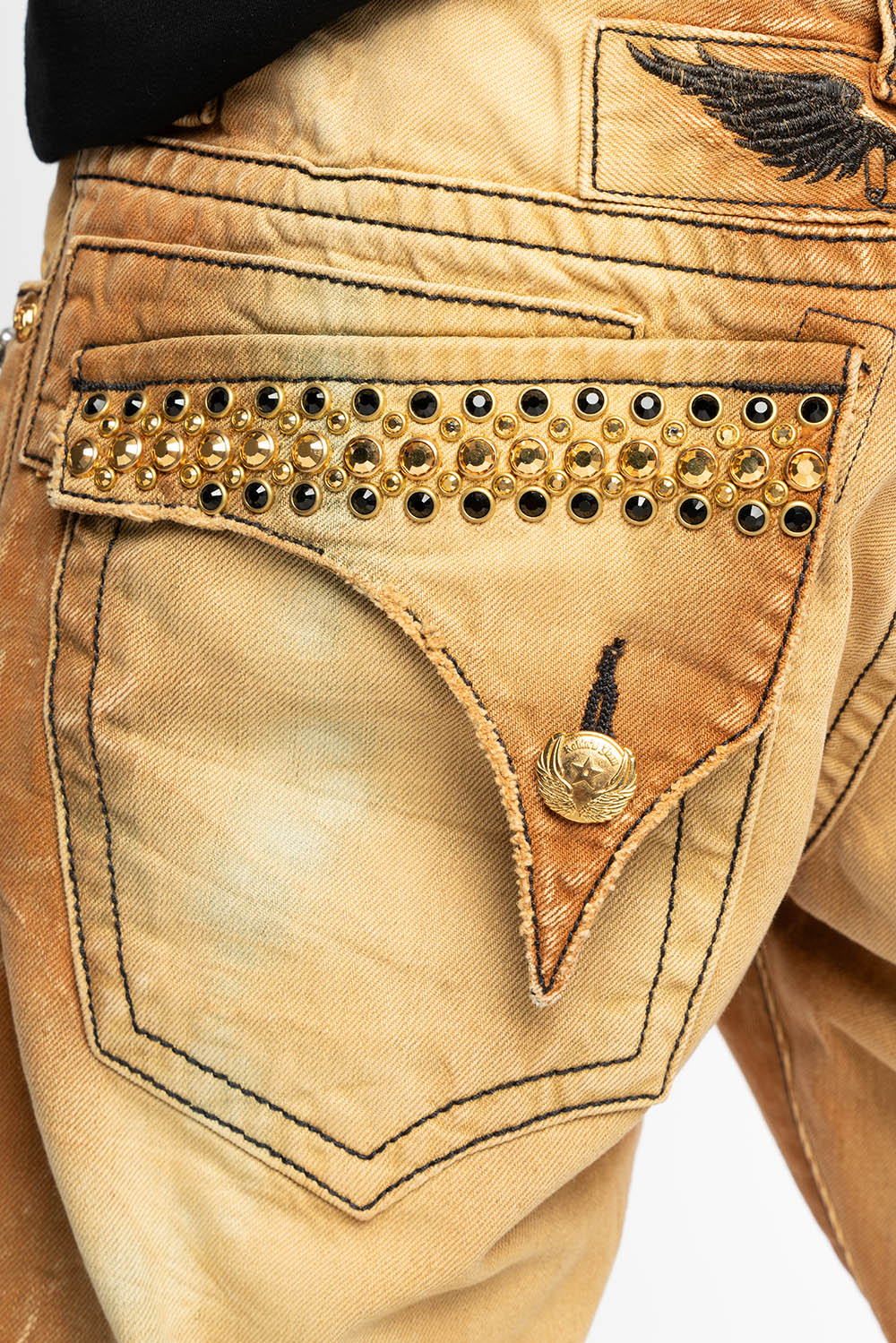 MENS SHORT WITH FLAP POCKETS IN 4D LIGHT PERU BROKEN WASH WITH CRYSTALS - Image 3