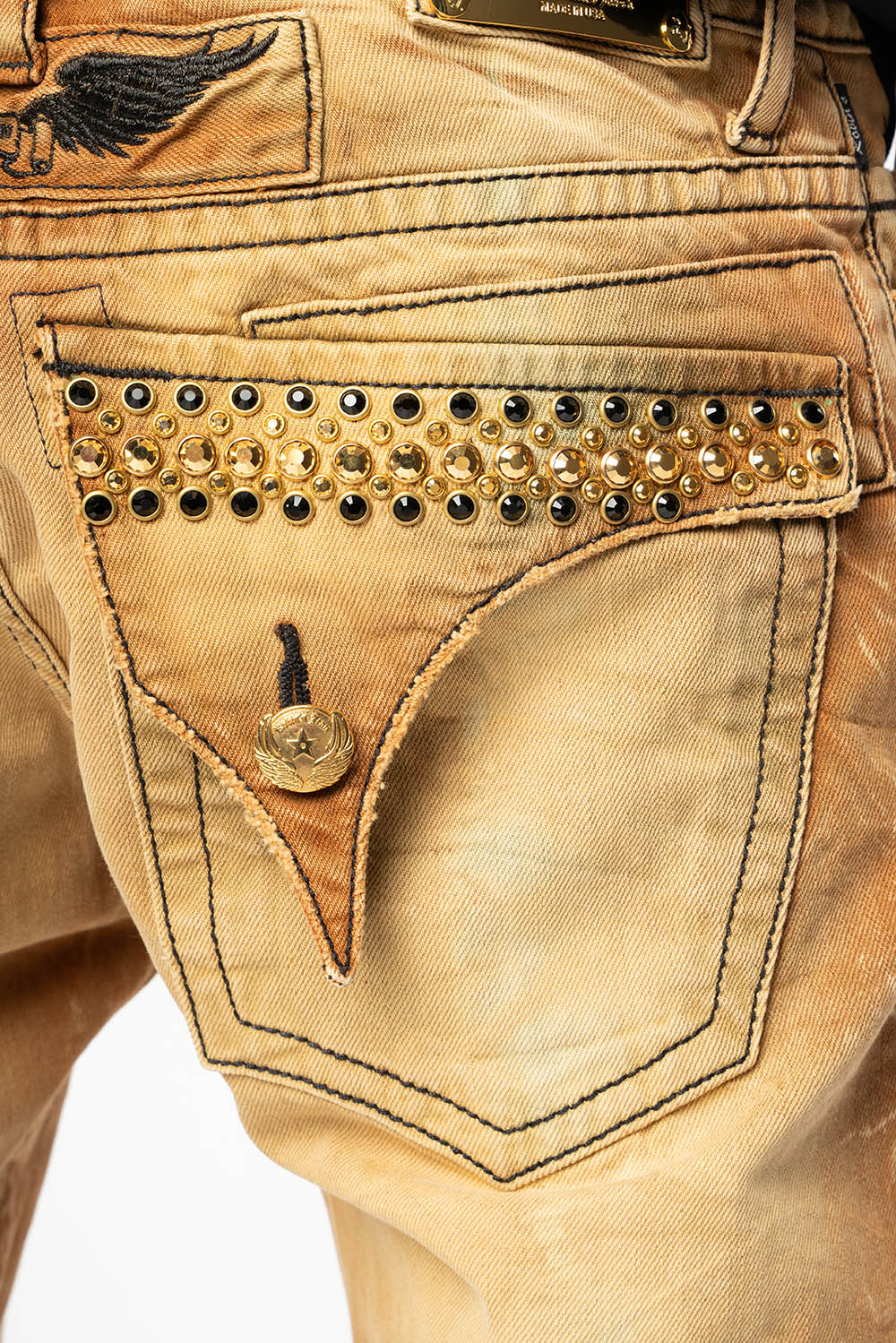 MENS SHORT WITH FLAP POCKETS IN 4D LIGHT PERU BROKEN WASH WITH CRYSTALS - Image 4