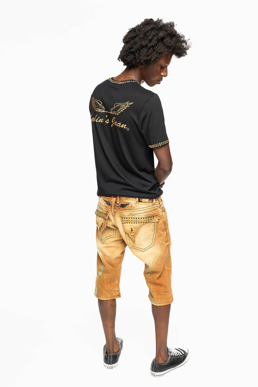 MENS SHORT WITH FLAP POCKETS IN 4D LIGHT PERU BROKEN WASH WITH CRYSTALS - Image 6