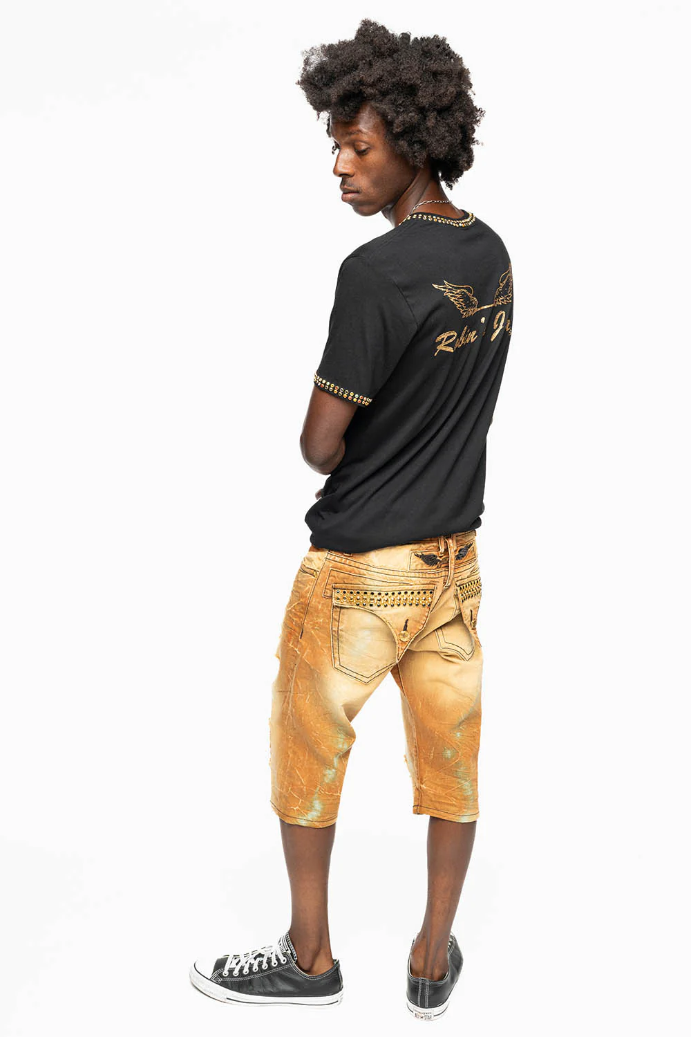 MENS SHORT WITH FLAP POCKETS IN 4D LIGHT PERU BROKEN WASH WITH CRYSTALS - Image 7