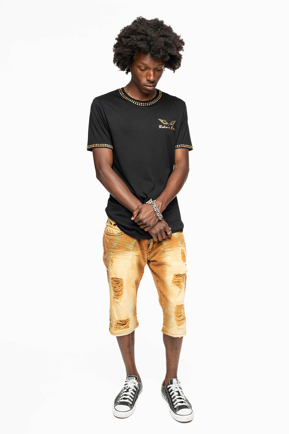 MENS SHORT WITH FLAP POCKETS IN 4D LIGHT PERU BROKEN WASH WITH CRYSTALS - Image 8