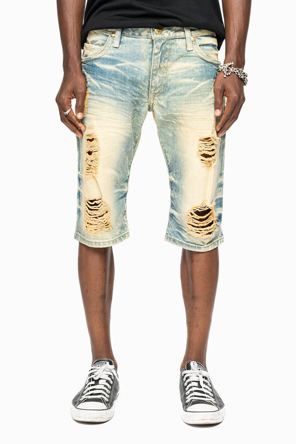MENS SHORT WITH FLAP POCKETS IN 5D NEDIUM BROKEN WASH WITH  LARGE CRYSTALS - Image 2
