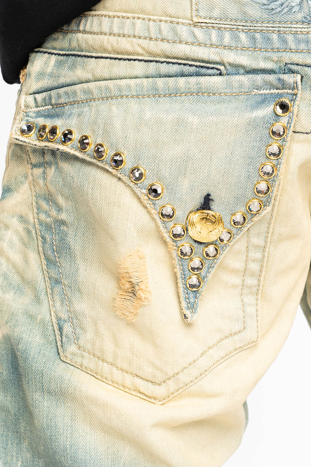 MENS SHORT WITH FLAP POCKETS IN 5D NEDIUM BROKEN WASH WITH  LARGE CRYSTALS - Image 5