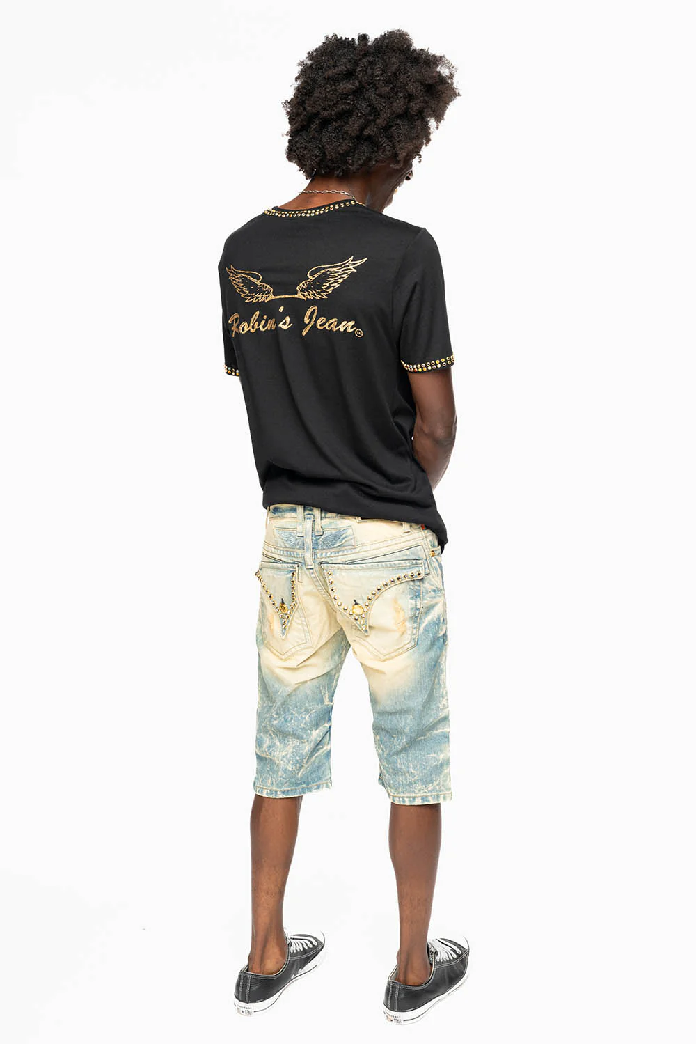 MENS SHORT WITH FLAP POCKETS IN 5D NEDIUM BROKEN WASH WITH  LARGE CRYSTALS - Image 9