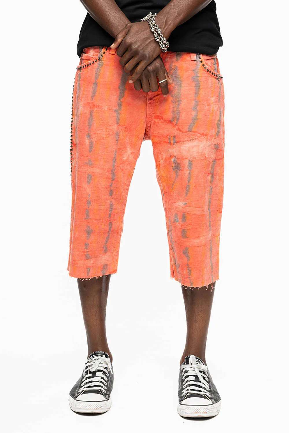 MENS SHORT WITH FLAP POCKETS IN DUBLIN WASH WITH  SMOKEY TOPAZ CRYSTALS - Image 3