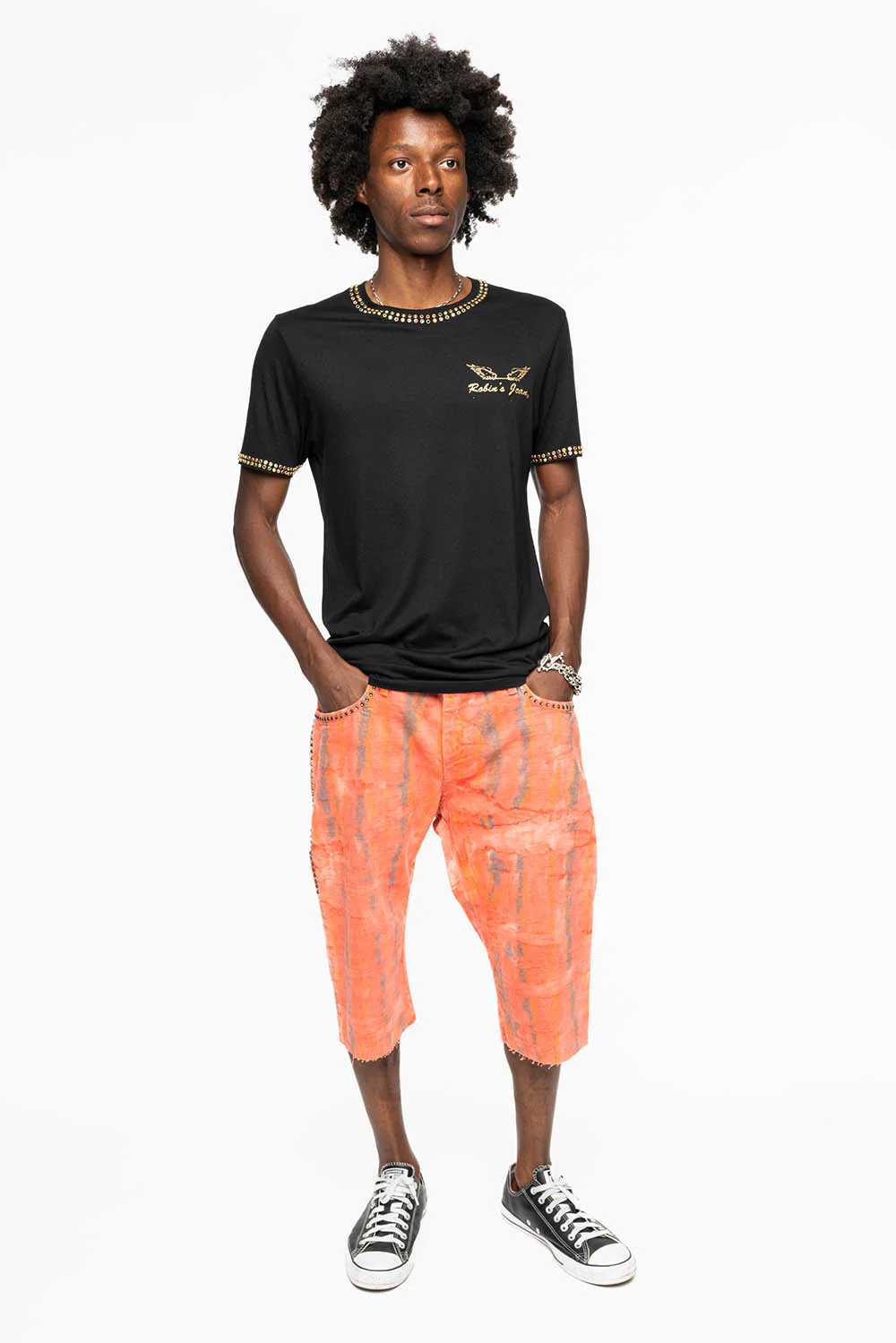 MENS SHORT WITH FLAP POCKETS IN DUBLIN WASH WITH  SMOKEY TOPAZ CRYSTALS - Image 8