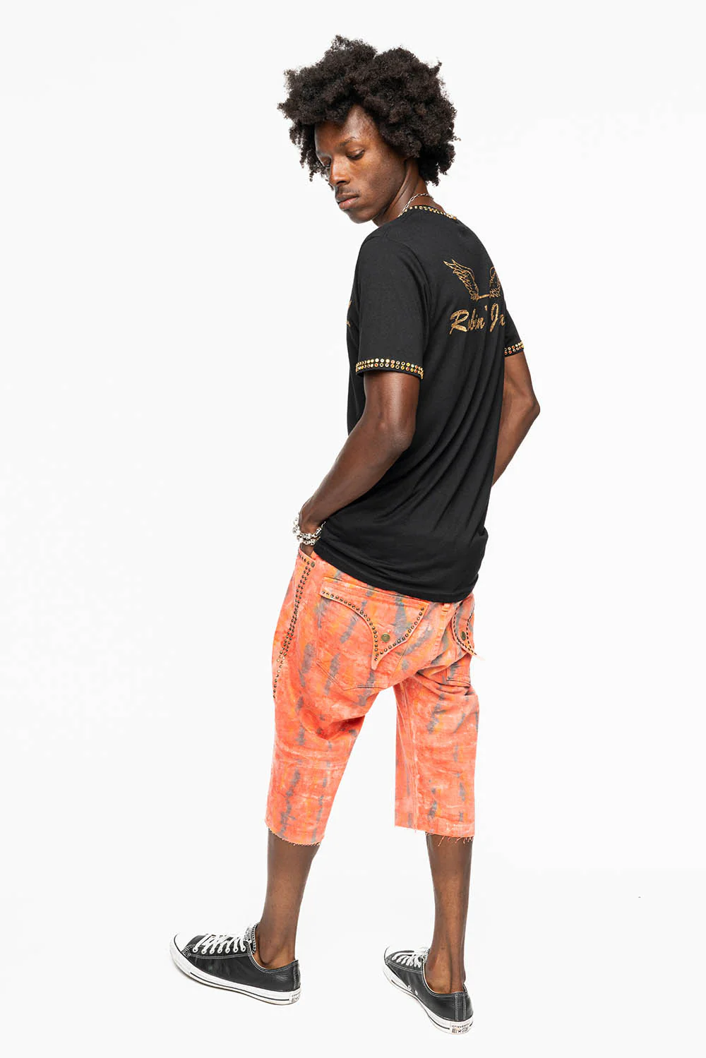 MENS SHORT WITH FLAP POCKETS IN DUBLIN WASH WITH  SMOKEY TOPAZ CRYSTALS - Image 9