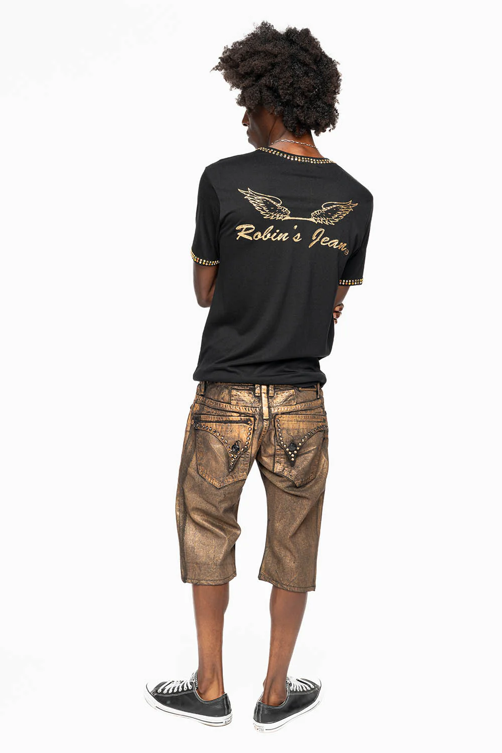 MENS SHORT WITH FLAP POCKETS IN RUSH GOLD WASH WITH  XLARGE SMOKEY TOPAZ CRYSTALS - Image 10