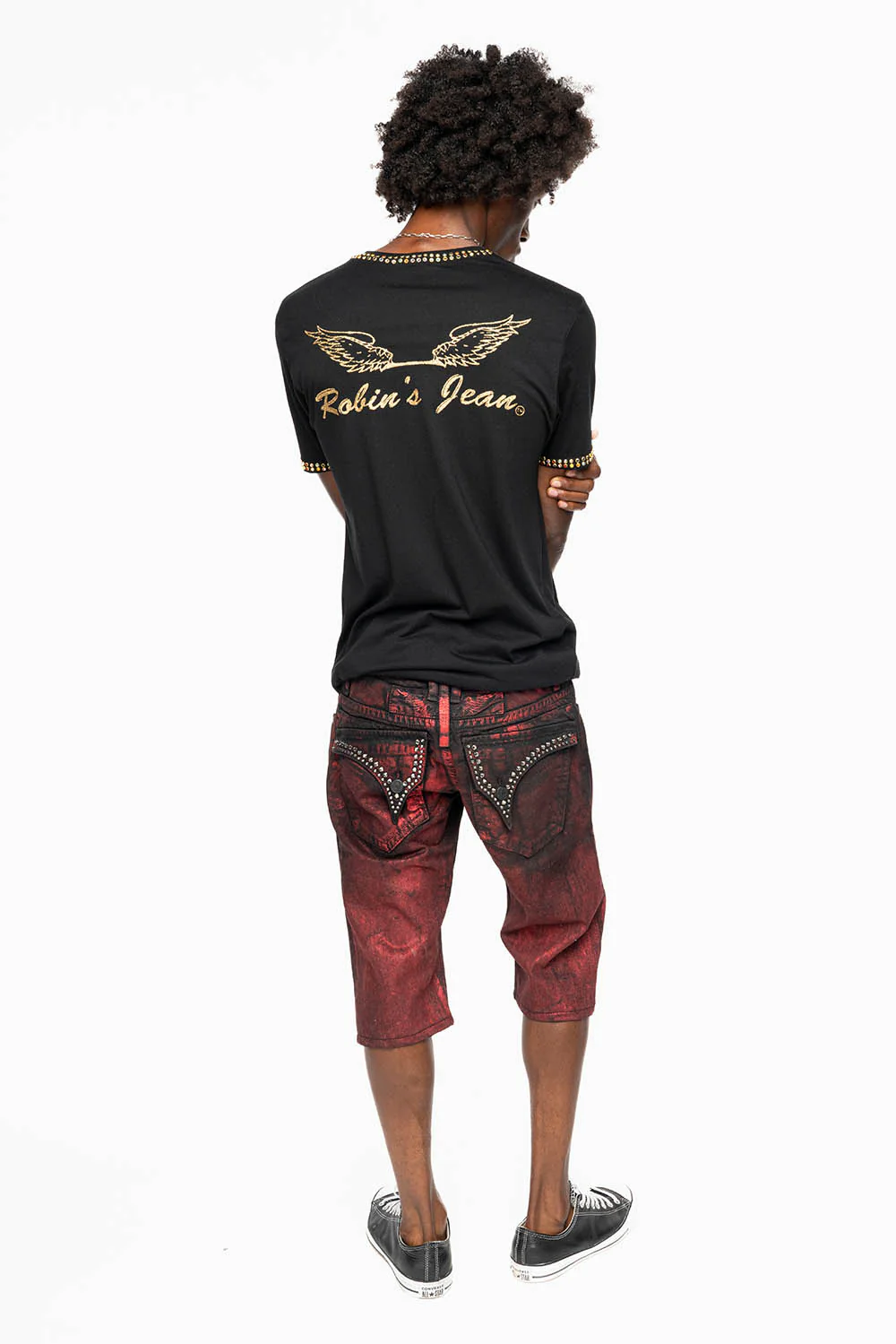 MENS SHORT WITH FLAP POCKETS IN RUSH RED WASH WITH  CRYSTALS - Image 10