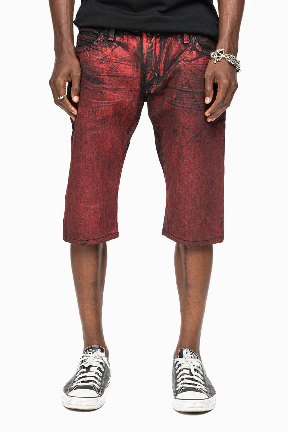 MENS SHORT WITH FLAP POCKETS IN RUSH RED WASH WITH  CRYSTALS - Image 2