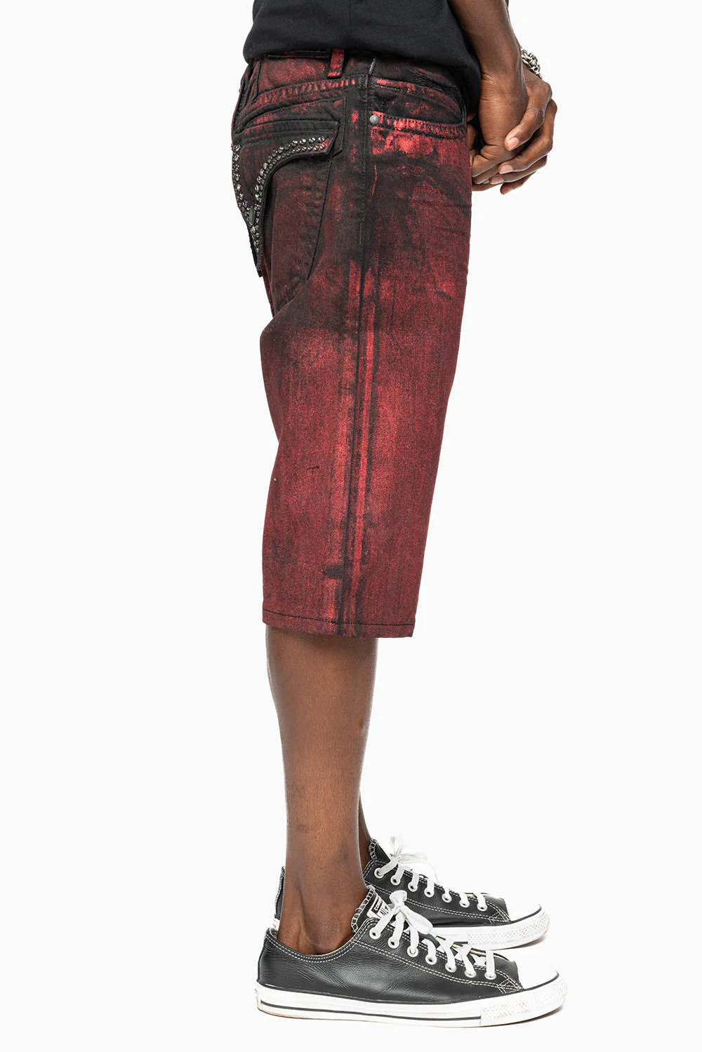 MENS SHORT WITH FLAP POCKETS IN RUSH RED WASH WITH  CRYSTALS - Image 6