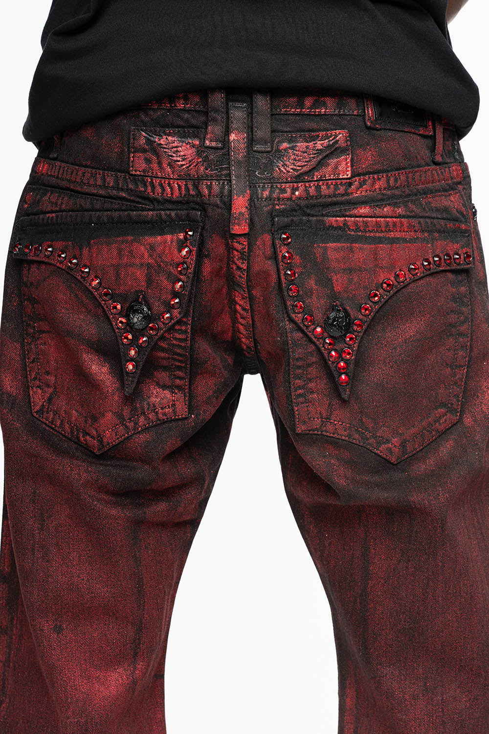 MENS SHORT WITH FLAP POCKETS IN RUSH RED WASH WITH XLARGE RED CRYSTALS - Image 3