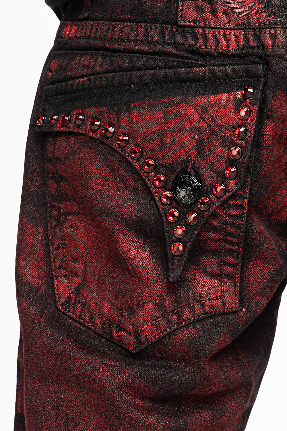 MENS SHORT WITH FLAP POCKETS IN RUSH RED WASH WITH XLARGE RED CRYSTALS - Image 4