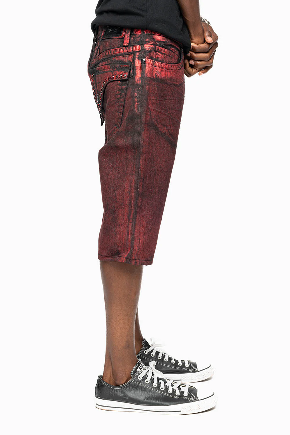 MENS SHORT WITH FLAP POCKETS IN RUSH RED WASH WITH XLARGE RED CRYSTALS - Image 6