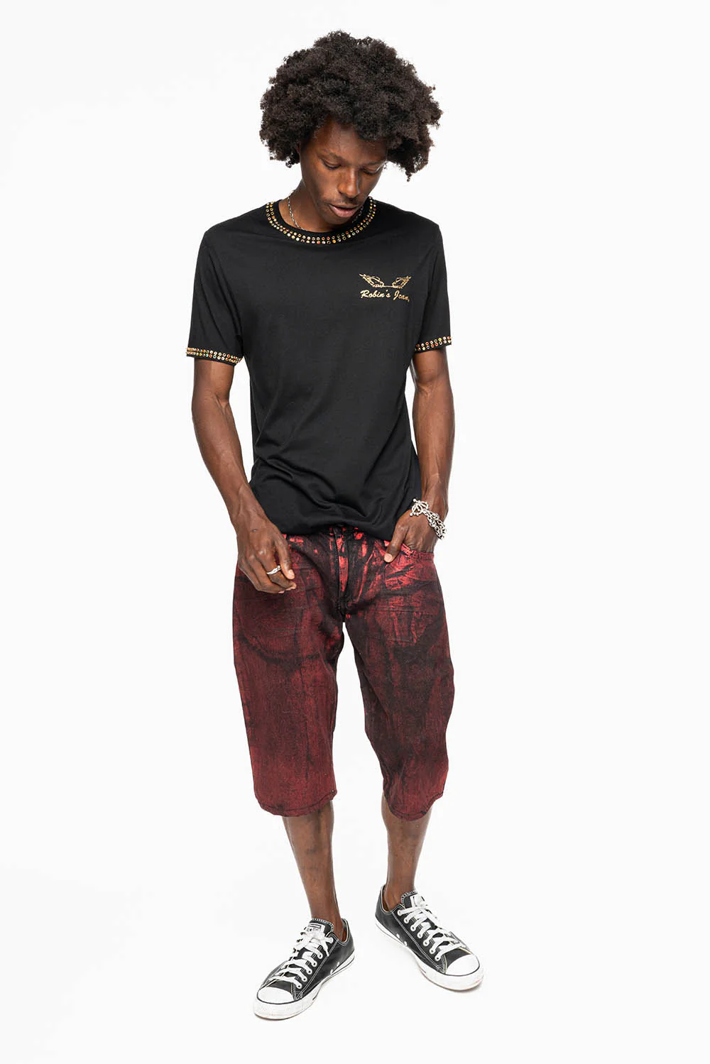 MENS SHORT WITH FLAP POCKETS IN RUSH RED WASH WITH XLARGE RED CRYSTALS - Image 7