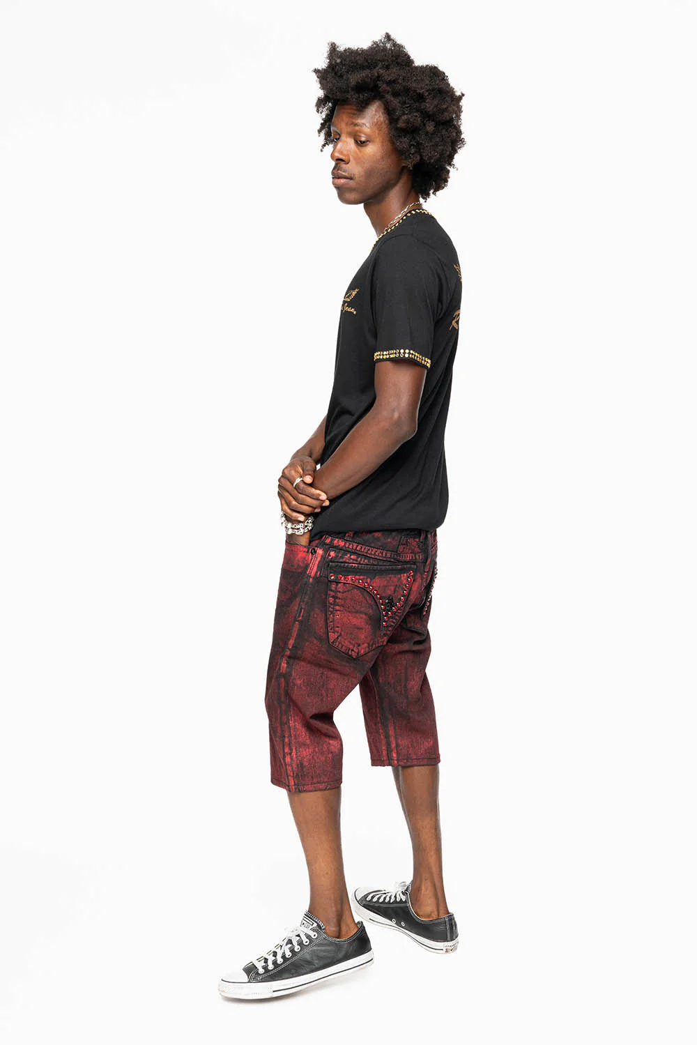 MENS SHORT WITH FLAP POCKETS IN RUSH RED WASH WITH XLARGE RED CRYSTALS - Image 8