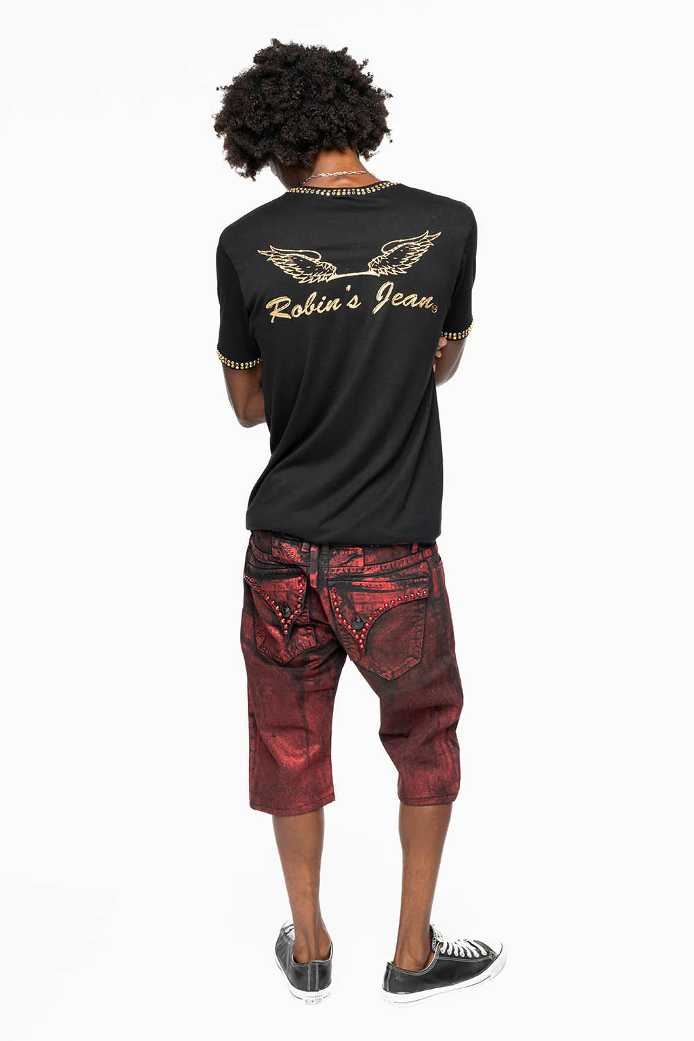 MENS SHORT WITH FLAP POCKETS IN RUSH RED WASH WITH XLARGE RED CRYSTALS - Image 9