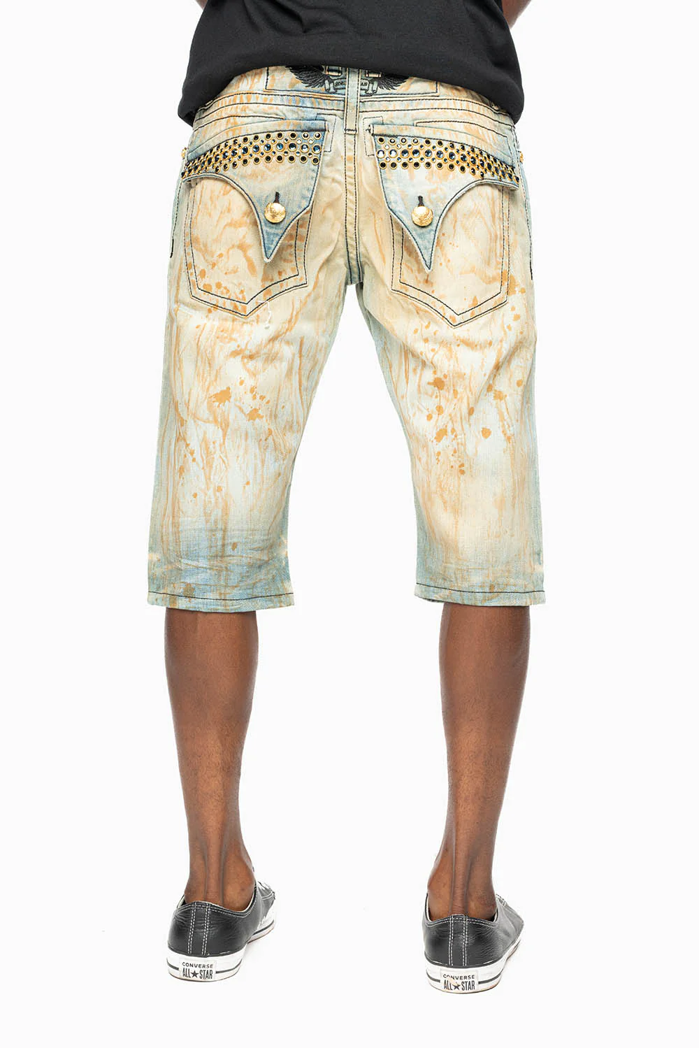 MENS SHORT WITH FLAP POCKETS IN TRAVELER BROKEN REPAIRED WASH WITH CRYSTALS - Image 2
