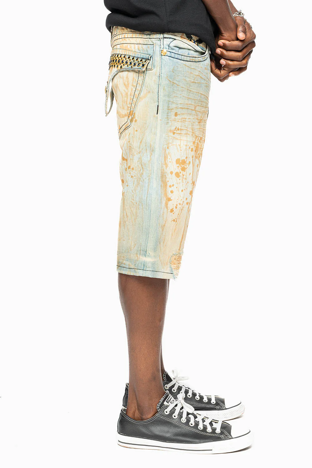 MENS SHORT WITH FLAP POCKETS IN TRAVELER BROKEN REPAIRED WASH WITH CRYSTALS - Image 6