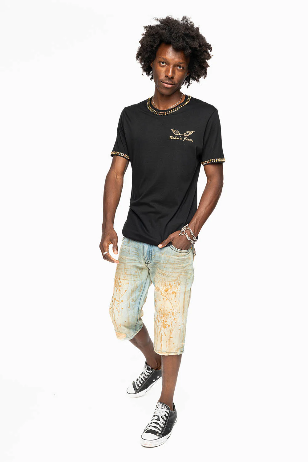 MENS SHORT WITH FLAP POCKETS IN TRAVELER BROKEN REPAIRED WASH WITH CRYSTALS - Image 8