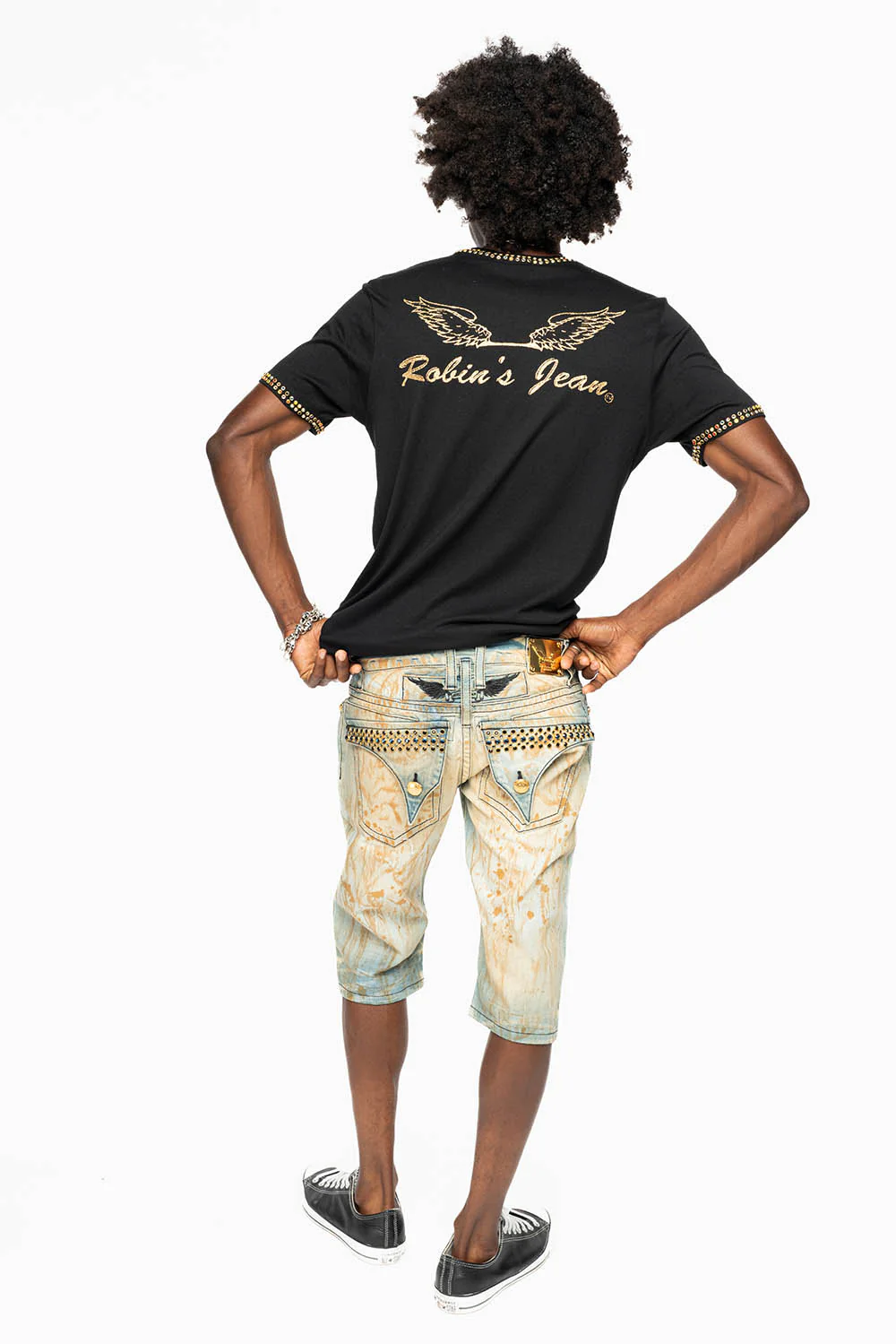 MENS SHORT WITH FLAP POCKETS IN TRAVELER BROKEN REPAIRED WASH WITH CRYSTALS - Image 9