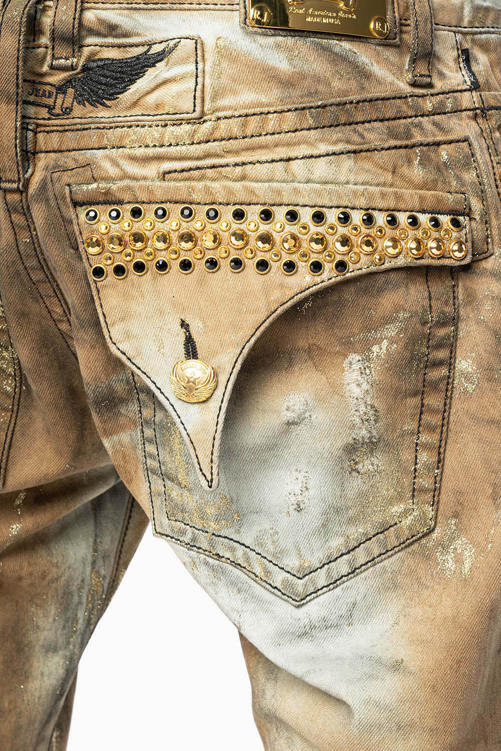 MENS SHORT WITH FLAP POCKETS IN TREVOR BROKEN REPAIRED WASH WITH CRYSTALS - Image 6
