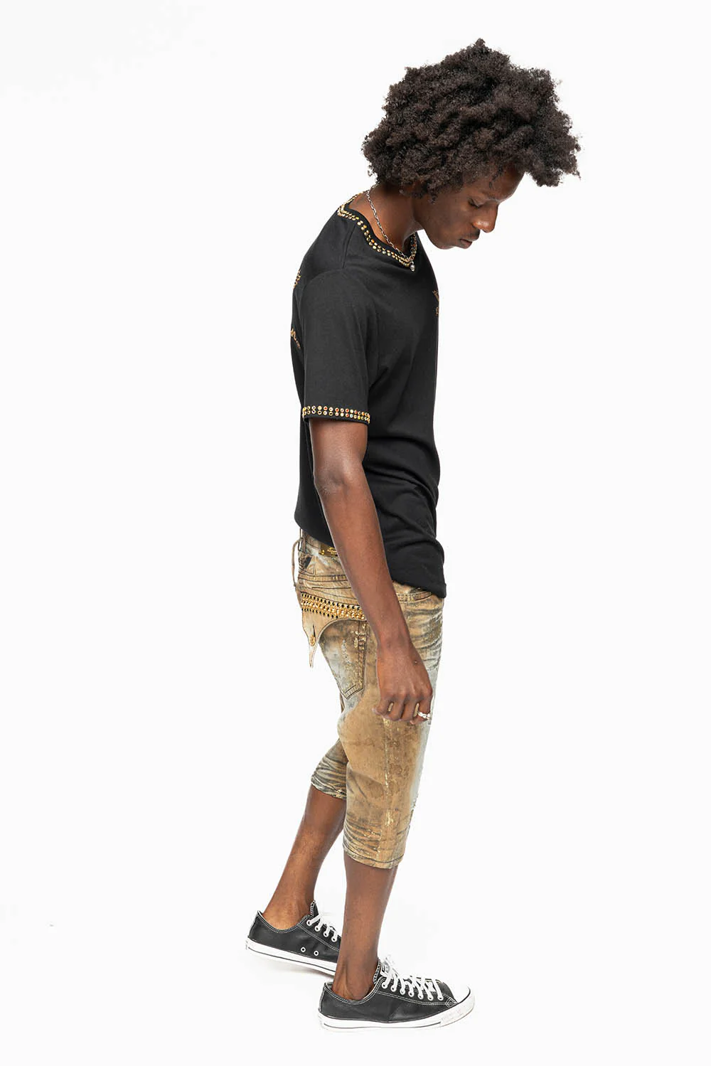 MENS SHORT WITH FLAP POCKETS IN TREVOR BROKEN REPAIRED WASH WITH CRYSTALS - Image 8