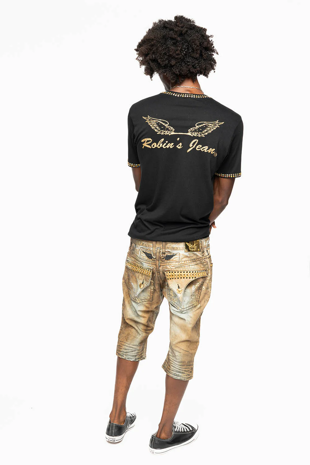 MENS SHORT WITH FLAP POCKETS IN TREVOR BROKEN REPAIRED WASH WITH CRYSTALS - Image 9